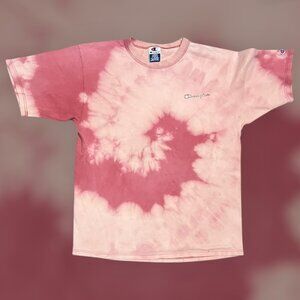 vintage 90's Large Champion basic logo reverse dye swirl t shirt red